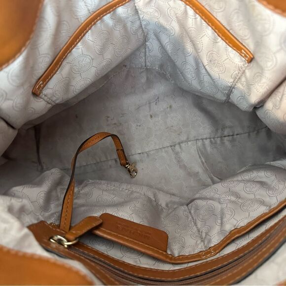 Michael Kors Hamilton Monogram Lock Gold Chain Bag Signature Large Satchel Purse - Picture 12 of 16